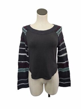 Free People Black Sweater with Colorful Sleeves